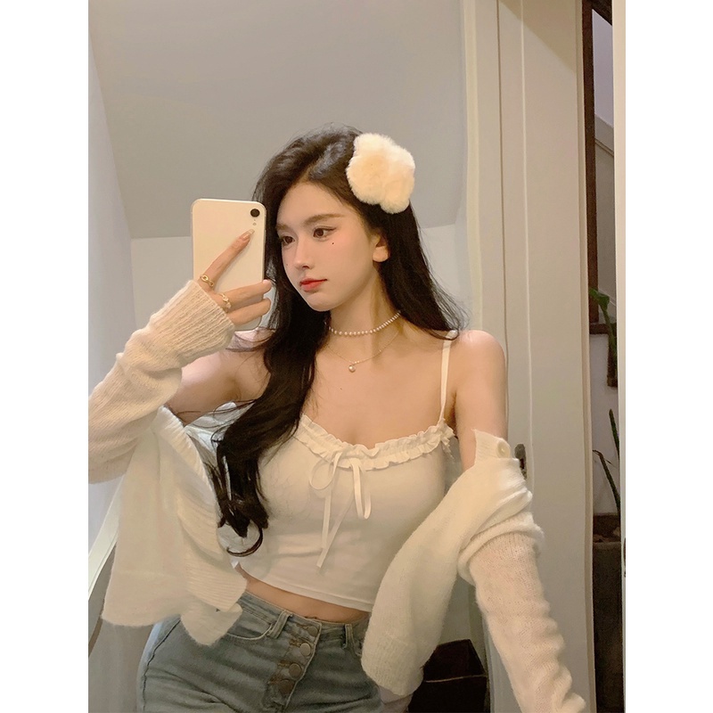 Cocory vn Áo Croptop Dệt Kim Trễ Vai Màu Sắc Trơn Thiết Kế Quyến Rũ