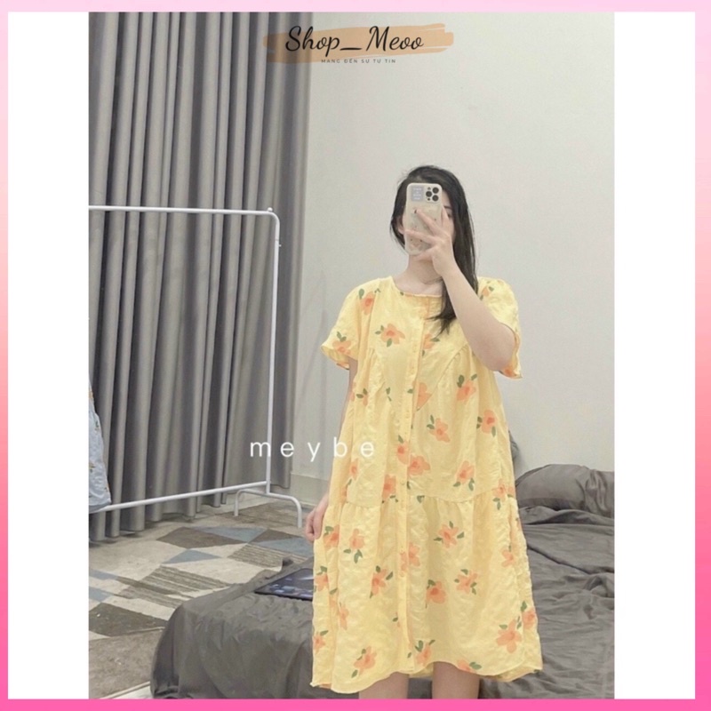 Váy babydoll cổ tròn chất đũi tơ mềm mặc siêu xinh bầu bí bon chen thoải mái