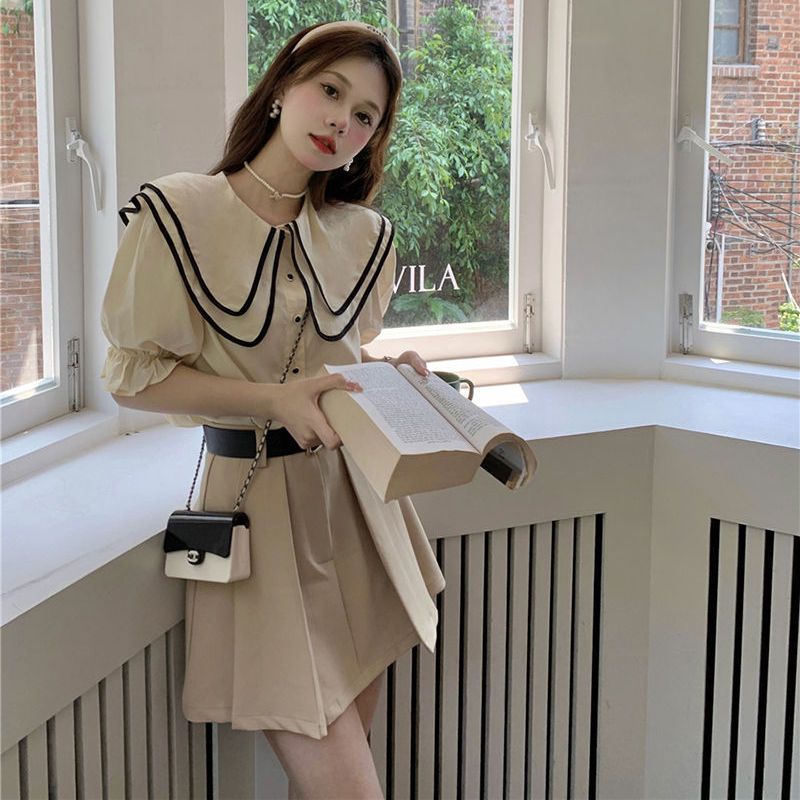 Bộ Áo Sơ Mi Cổ Búp Bê + Chân Váy Ngắn Đáng Yêu Thời Trang Cho Nữ