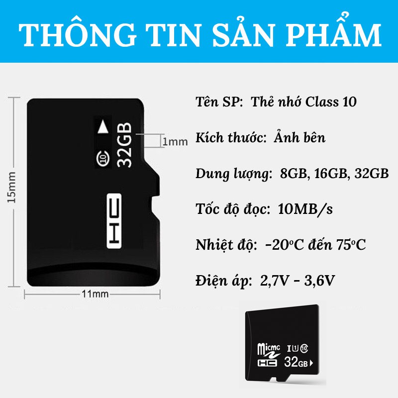 Thẻ Nhớ Micro SD Class 10 Tốc Độ Cao