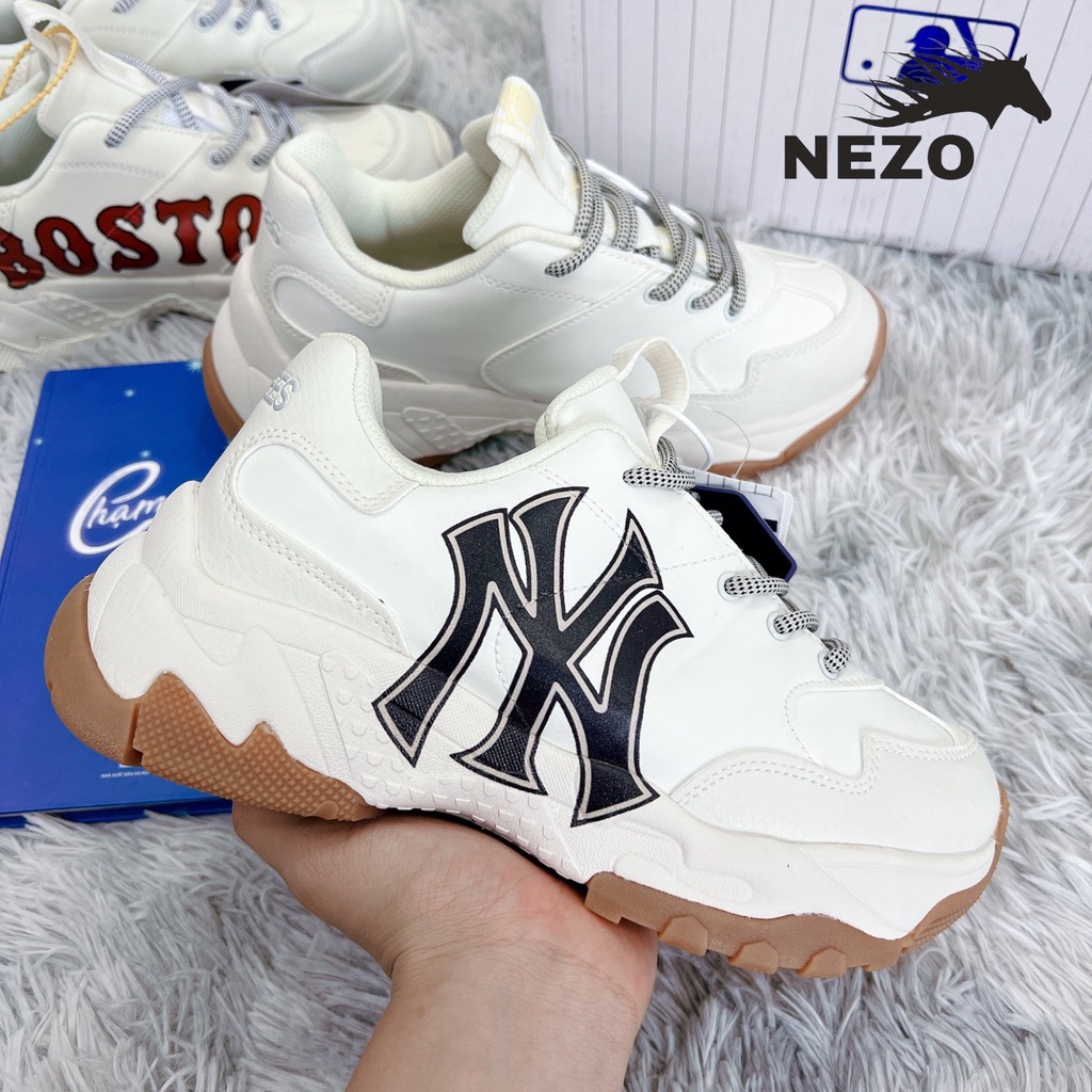 Giày_MLB NY, Giày Sneaker NY Đế Nâu Da Bò Cao Cấp Đế Cao Tăng Chiều Cao Full Box Bill