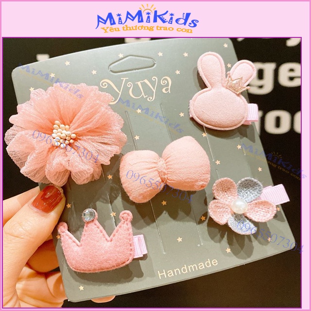Set 5 kẹp tóc công chúa  phong cách Hàn Quốc xinh yêu cho bé