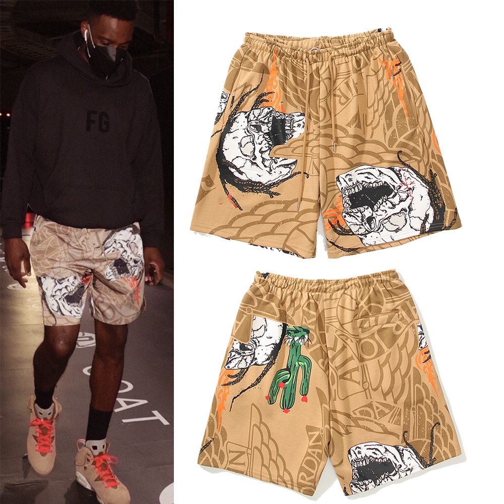 Quần đùi phong cách Travis Scott Joint Jack họa tiết xương rồng cá tính hợp thời trang