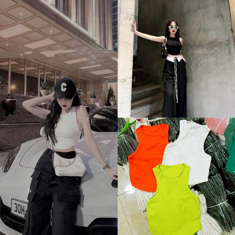 Áo 3 lỗ croptop loại đẹp siêu tôn dáng ( hình thật tự chụp )