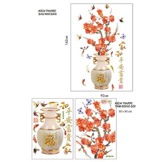 Decal Dán Tường Bình Hoa Sen - Bình Hoa Đào - Bình Hoa Mẫu Đơn
