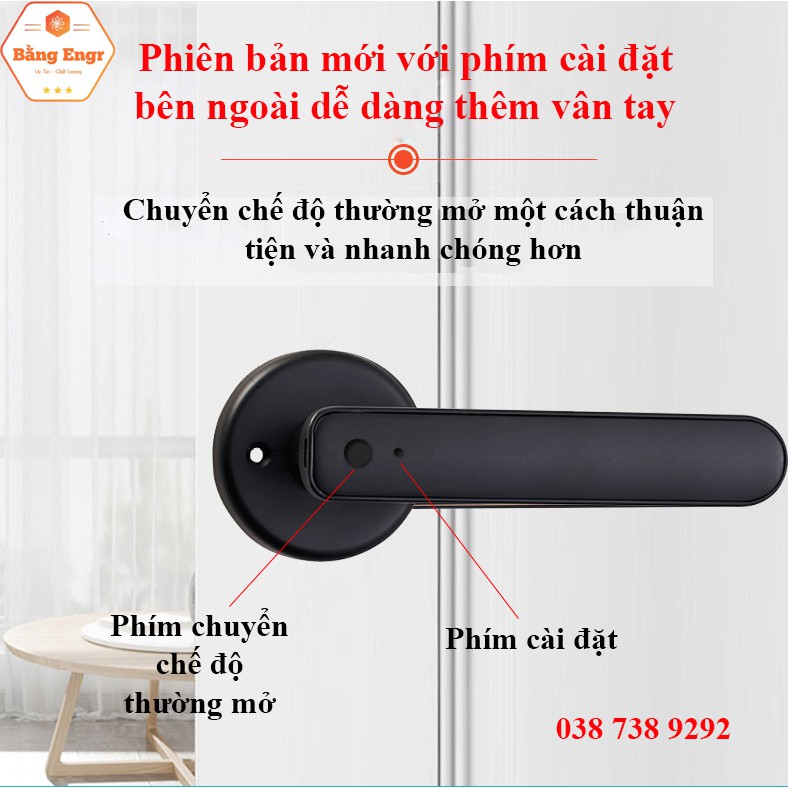 (Phiên bản mới) Khóa cửa vân tay siêu nhạy VB01 dạng tay gạt, nhỏ gọn lắp đặt thay thế cho khóa tay nắm tròn dễ dàng