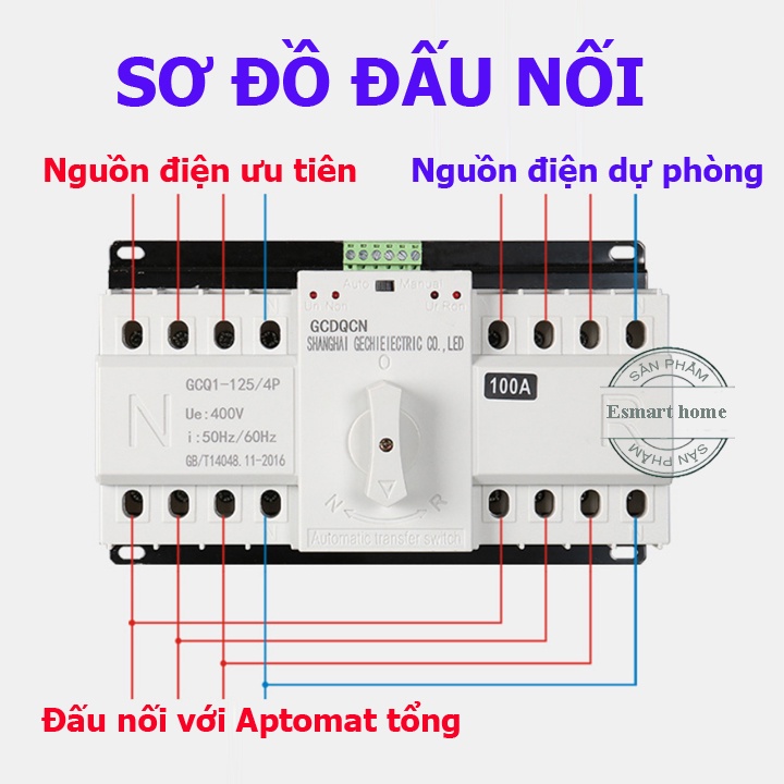 Bộ chuyển đổi hai nguồn điện tự động ATS 100A 3 pha 380v - cầu dao đảo chiều tự động