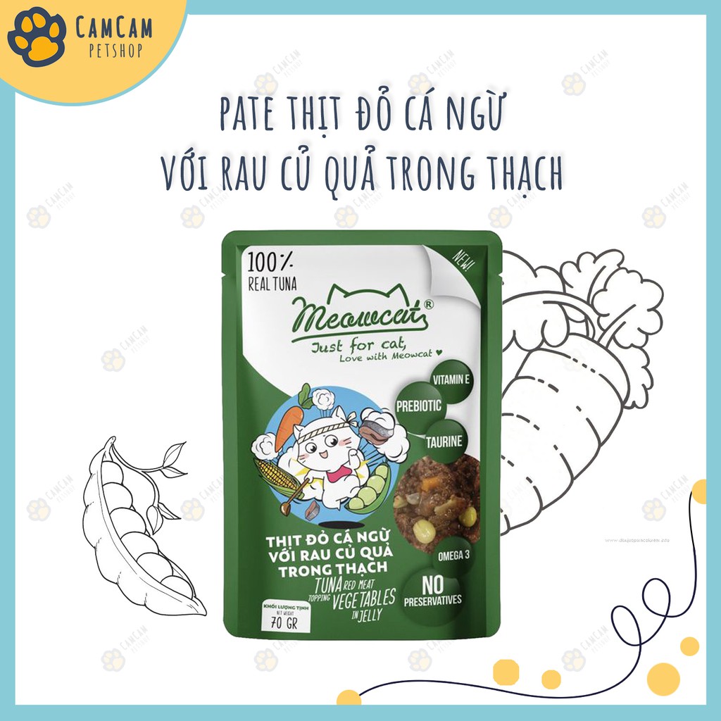 Pate cho mèo Meowcat Gói 70gr - Thức ăn cho mèo dạng thạch với thành phần chính cá ngừ và đa dạng nhân thơm ngon