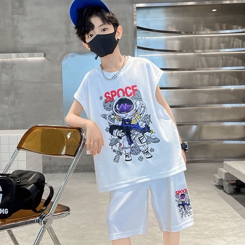 Bộ đồ bé trai Con Xinh cotton sát nách hình in Phi hành gia,thời trang mùa hè dành cho bé từ 4 đến 10 tuổi