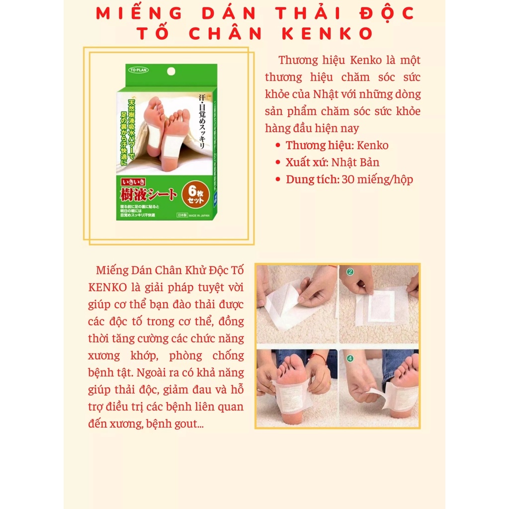 Miếng dán Kenko Nhật Bản - Thải độc gan bàn chân - Đào thải độc tố - [Hộp 30 miếng]