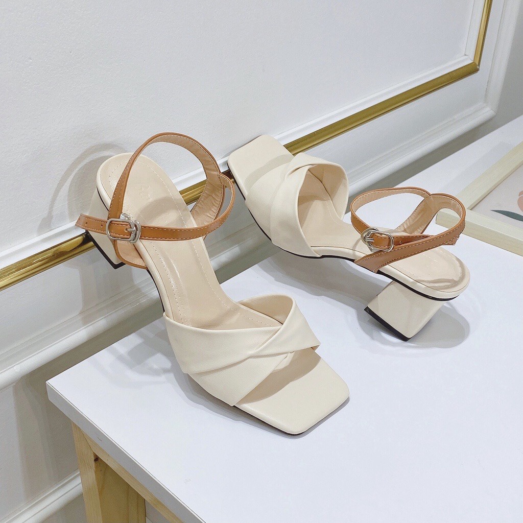 Sandal cao gót 5 phân đế vuông quai gập siêu xinh