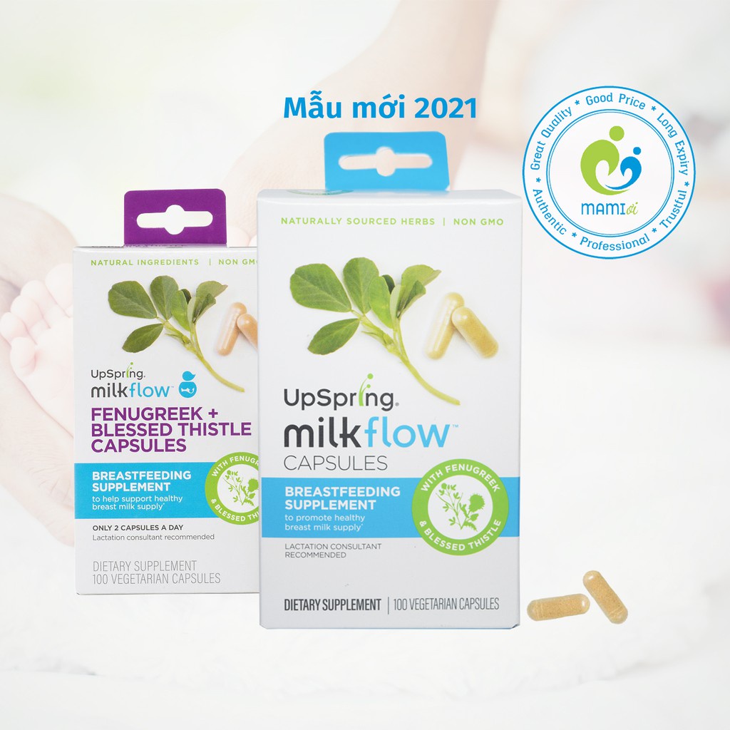 Lợi sữa cỏ cà ri (30/100v) tăng khả năng tiết sữa mẹ sau sinh Milk Max/Upspring Milkflow Fenugreek+Blessed Thistle, USA