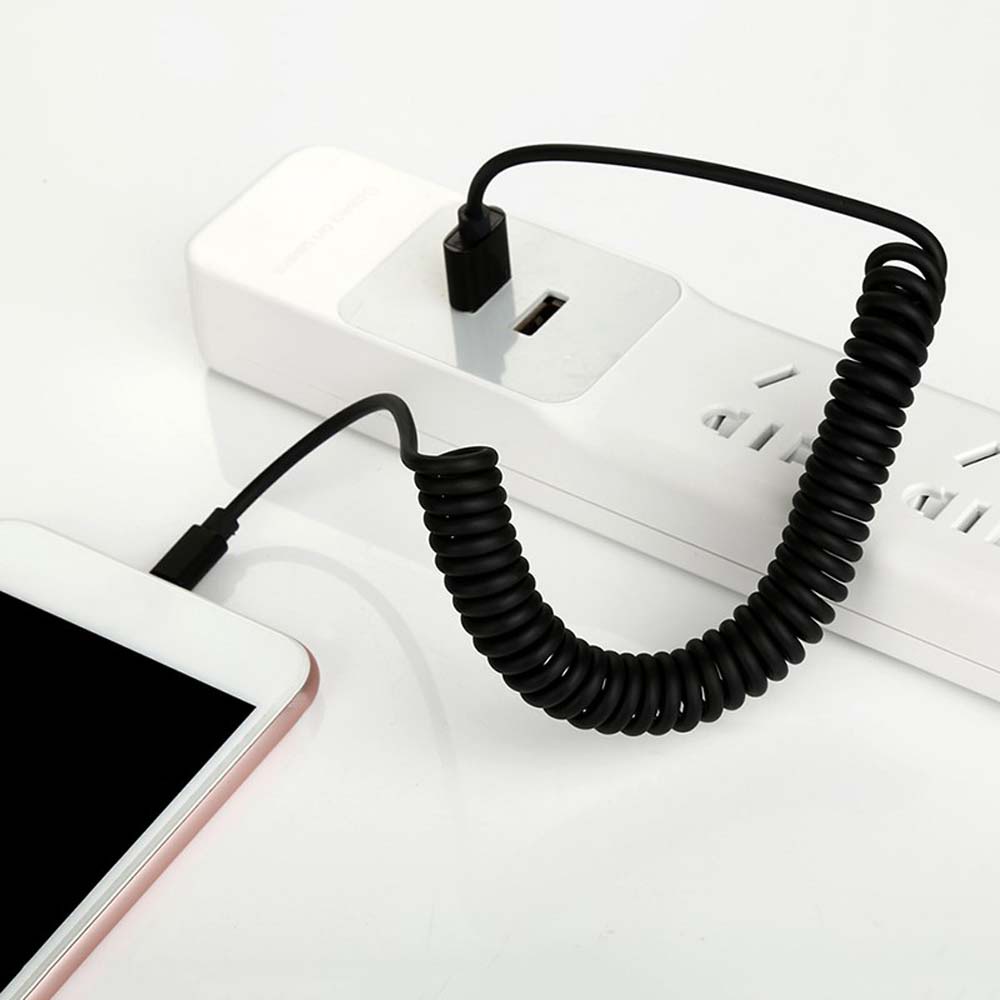 Cáp sạc nhanh GLENES dây lò xo cổng Micro USB Type C màu trắng/đen dài 1m