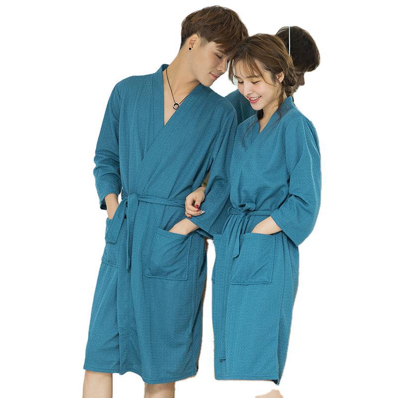 Cặp đôi váy ngủ mỏng phần thấm mồ hôi quần áo khách sạn của nam giới waffle nữ áo choàng tắm thấm hút của nam giới áo