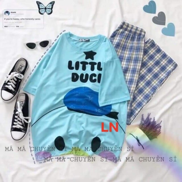 Sét vịt mũ xanh DUCK tici + quần kẻ màu DAN876