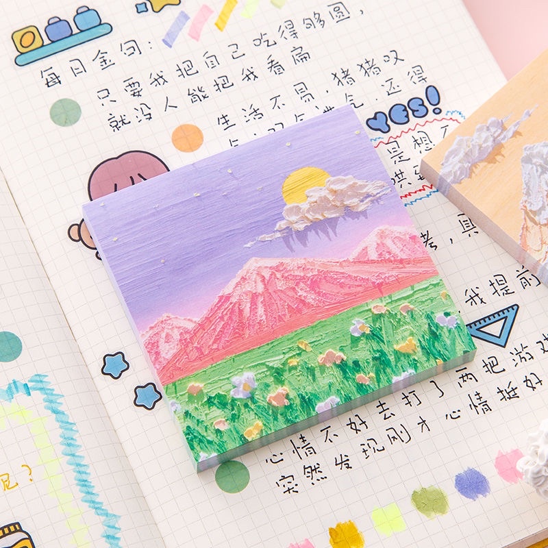 Set 80 giấy ghi chú họa tiết tranh sơn dầu phong cảnh