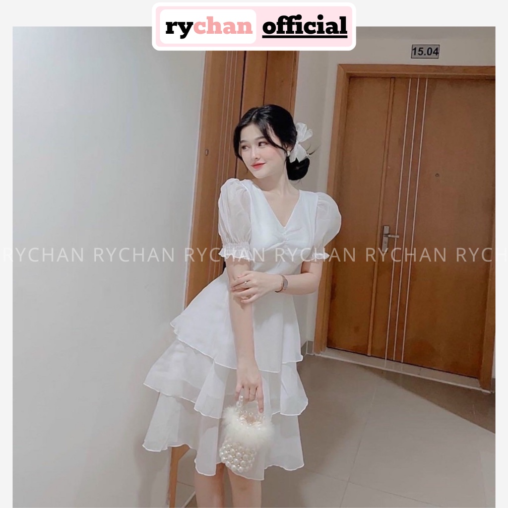 Đầm Váy Nữ Dự Tiệc Màu Trắng Nhúng Ngực Tay Bo Phồng 3 Tầng Tôn Dáng [ẢNH THẬT CUỐI] - DX9903