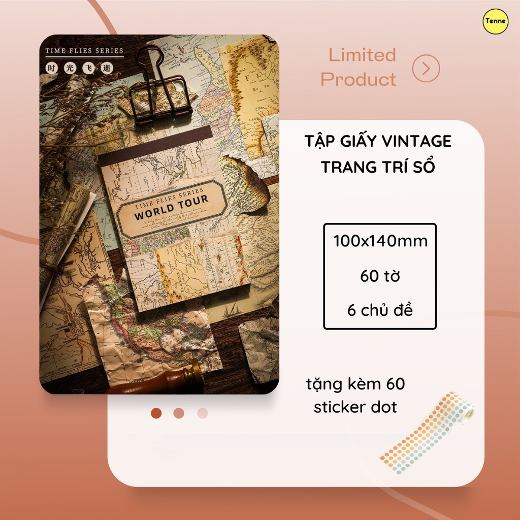 Set 60 tấm Sticker vintage giấy tặng kèm 60 sticker trang trí sổ, decor -  sticker bullet journal vintage