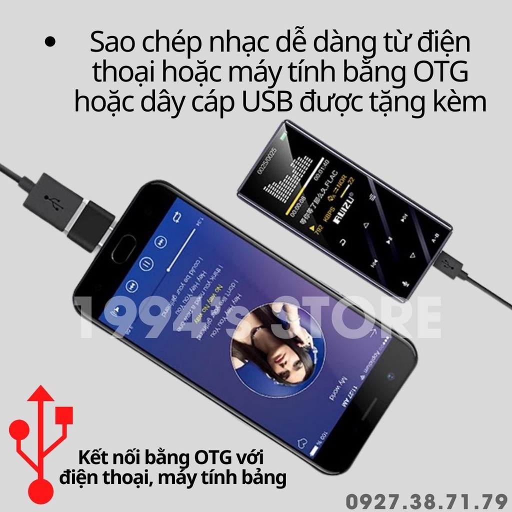 (CÓ SẴN) Máy Nghe Nhạc RUIZU D29 Bluetooth 5.0 - Bản 2022 - Cảm ứng - Xem phim, ảnh - Loa ngoài siêu lớn - Bô nhớ 8Gb