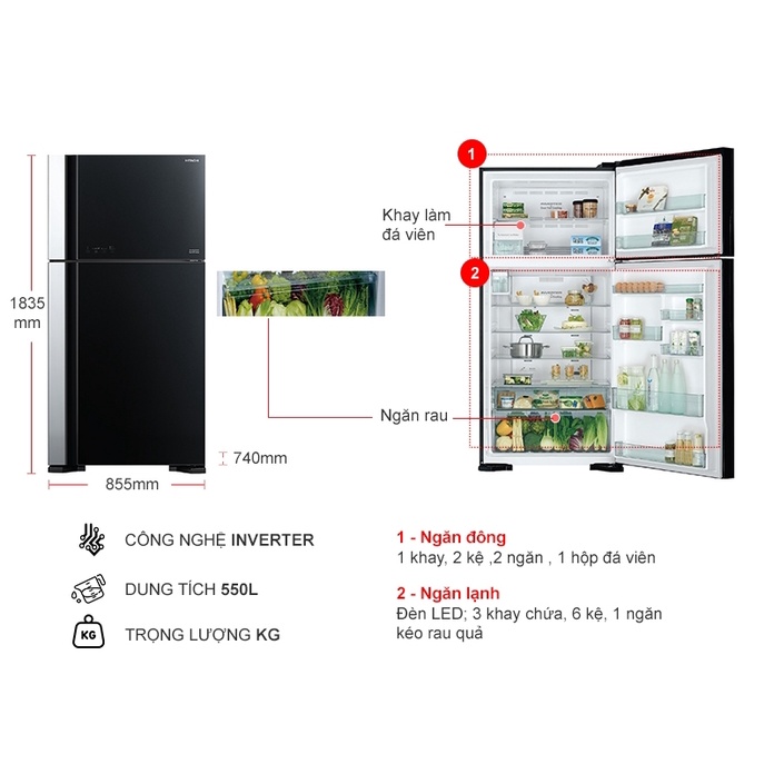 Tủ lạnh Hitachi Inverter 550 lít R-FG690PGV7X (GBK) | HÀNG XẢ KHO