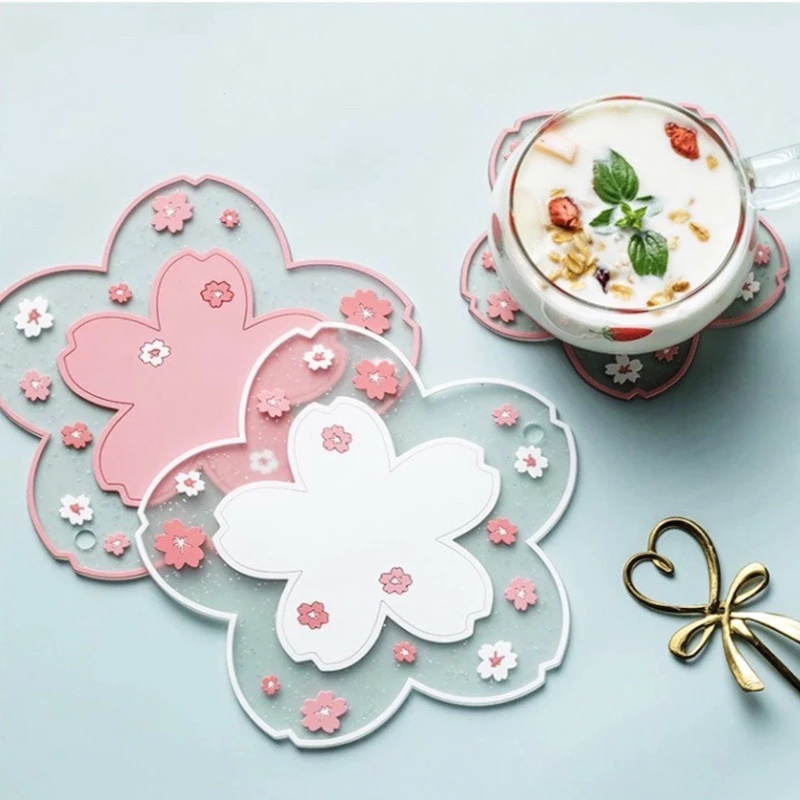 Tấm Lót Ly Cách Nhiệt Chống Trượt Hình Hoa Anh Đào Dễ Thương