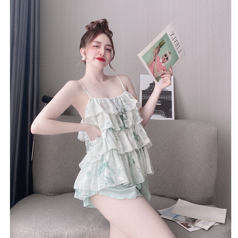 Đồ Bộ Mặc Nhà ⚡FREESHI⚡ Đồ Bộ Ngủ 2 Dây Mặc Nhà Phối Quần Đùi Satin Màu Hàng Đẹp Phong Cách Gợi Cảm, Quyến Rủ Cho Bạn Nữ | BigBuy360 - bigbuy360.vn