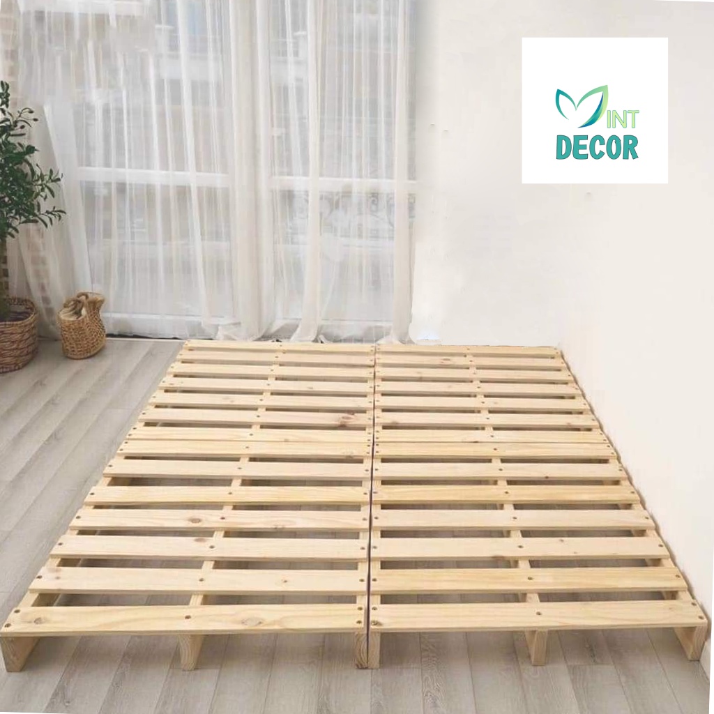 Giường Pallet Gỗ Thông Gấp Gọn Có Chân Kích Thước 1m2-1m4-1m6-1m8