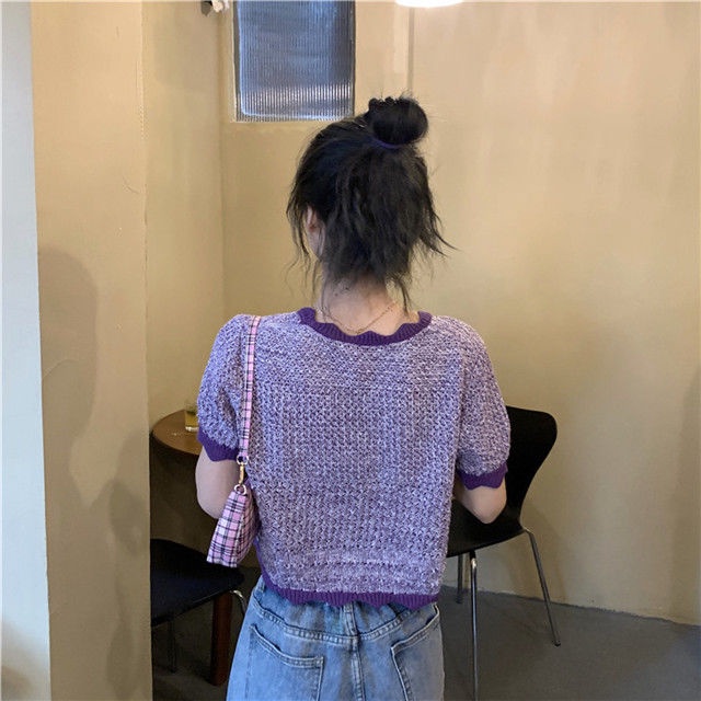 Áo Cardigan Dệt Kim Mỏng Tay Ngắn Cổ Chữ V Dáng Rộng Màu Sắc Thời Trang Dành Cho Nữ