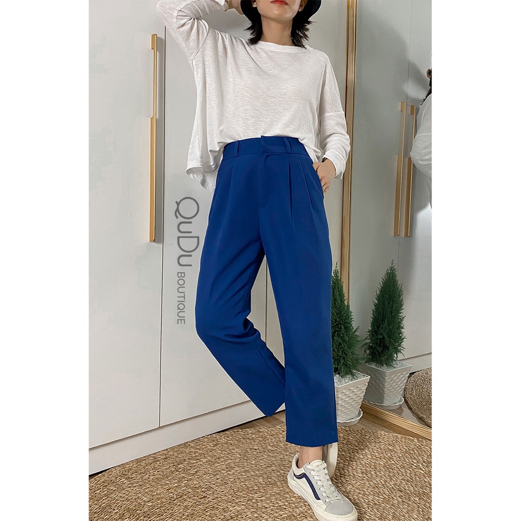Quần Baggy Nữ Lưng Cao Chất Vải Không Nhăn Hack Chân Dài Màu Xanh Navy Trắng Đen QuDu Không Kén Dáng [ Made by QuDu]