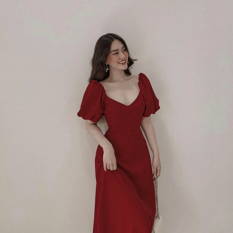 Đầm đỏ cổ V basic (kèm hình thật) | BigBuy360 - bigbuy360.vn