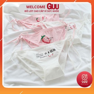 [MÃ SBT11418 GIẢM 50K] Quần Lót Cotton Nữ Cao Cấp Buộc Dây Họa Tiết Dâu Tây Dễ Thương Xuất Nhật QLNC009_GUU_Vokado