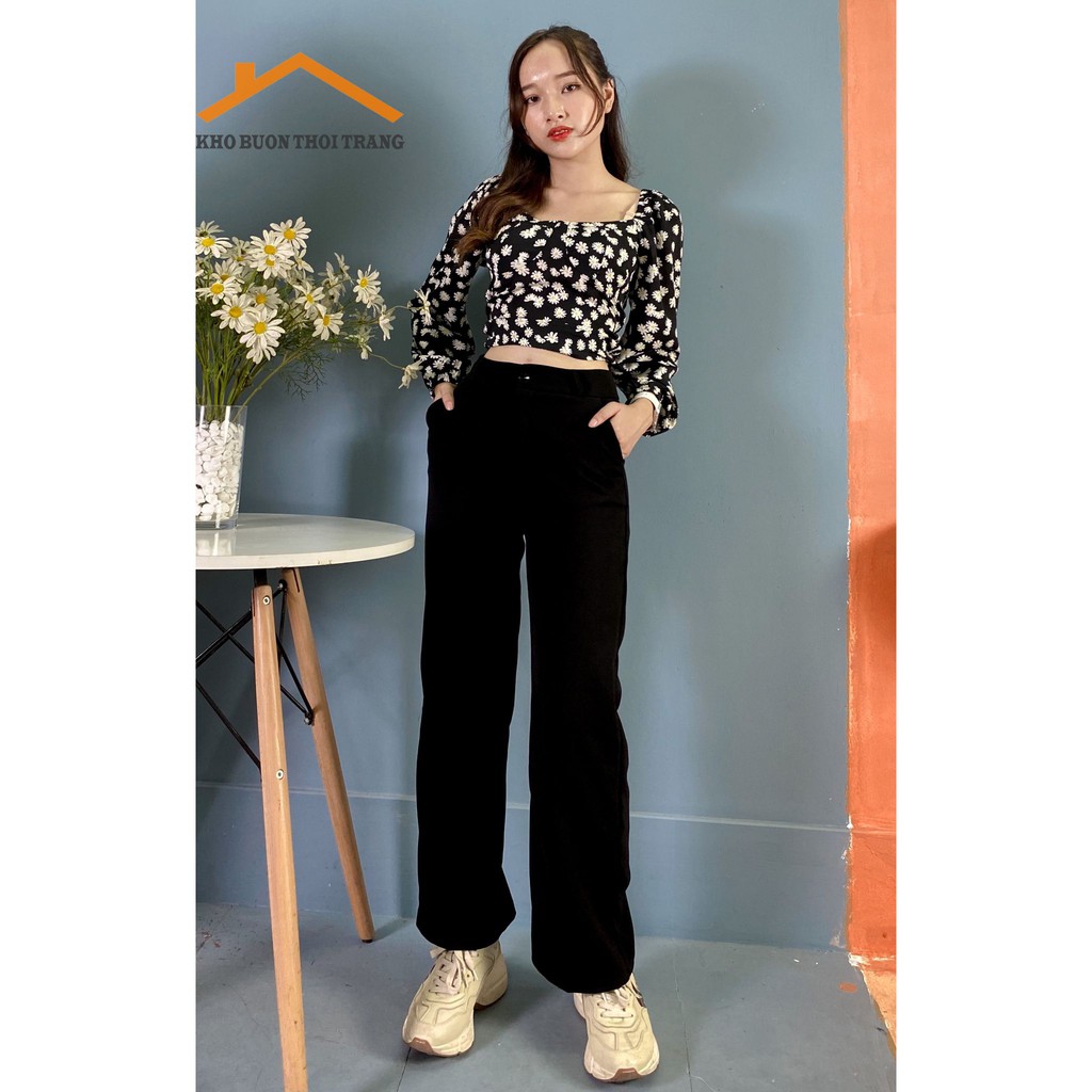 Áo Croptop Hoa Cúc Dài Tay