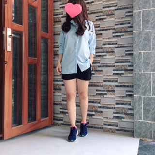 Áo Sơ mi oversize tay dài xanh