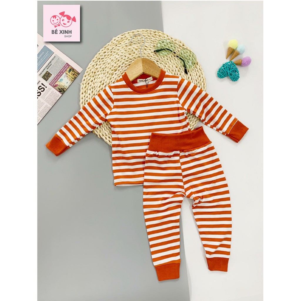 Đồ bộ dài tay kẻ cạp cao cho bé gái bé trai Minky Mom [Giá cực sốc] bộ đồ ngủ kẻ sọc thu đông tay dài cho bé gái bé trai