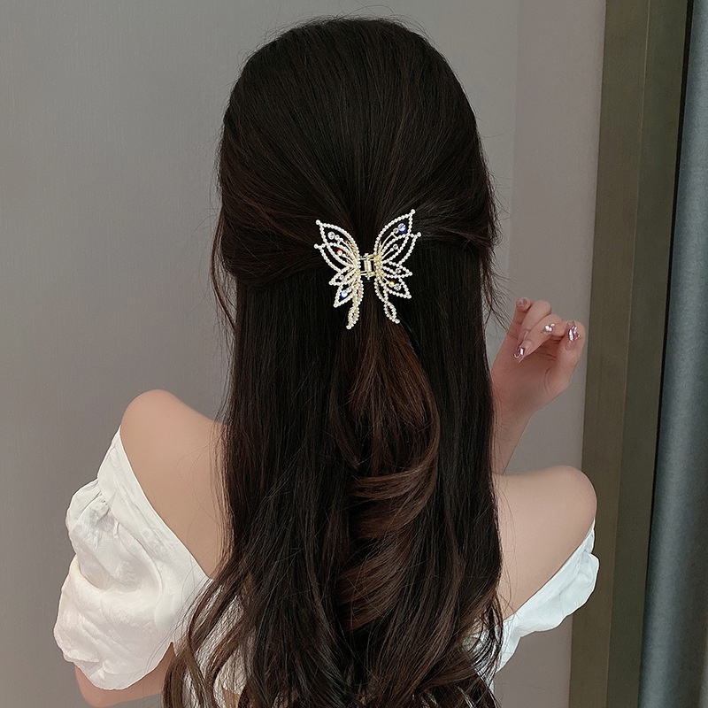 Haimeikang Kẹp tóc hình bướm đính ngọc trai giả cao cấp thời trang cho nữ