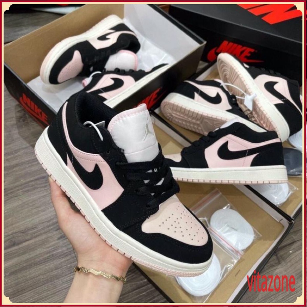 Giày 𝐉𝐨𝐫𝐝𝐚𝐧 1 hồng đen nữ, Giày thể thao JD 1 cổ thấp Black Guava Ice hồng đen bản đẹp full box bill