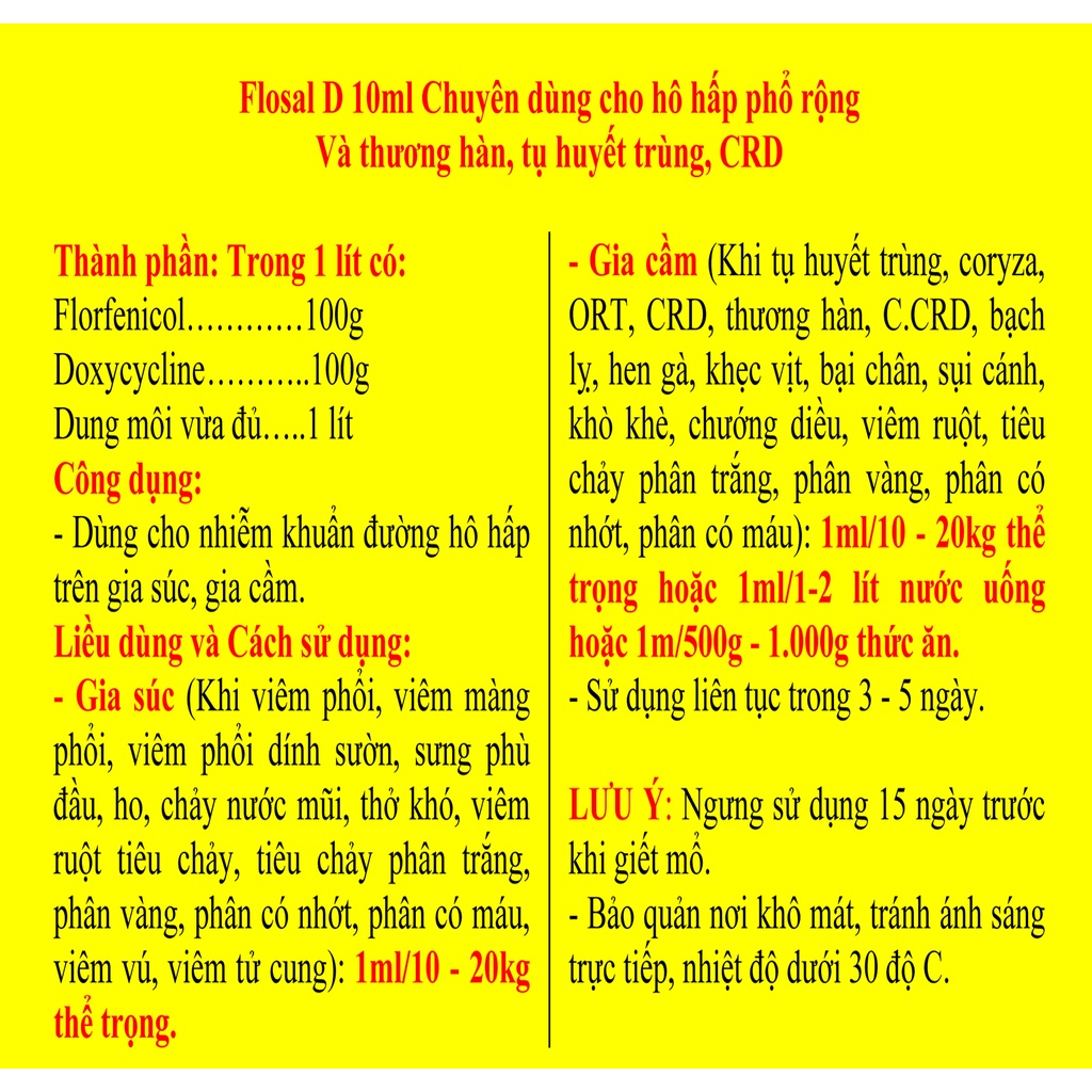 1 lọ Flosal D 10ml Chuyên dùng gia cầm, gà chọi, gà đá, chim cảnh