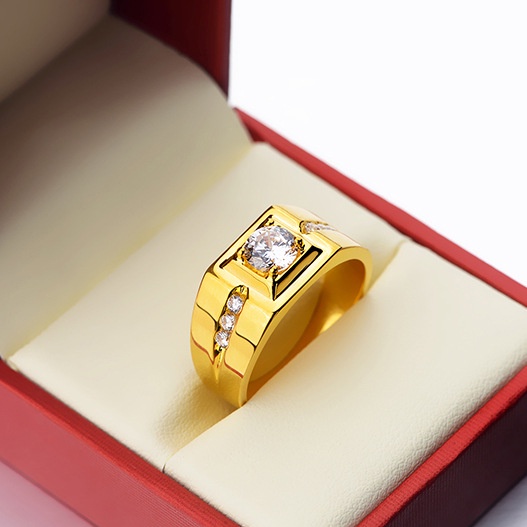 Nhẫn Hở Mạ Vàng 24K Đính Kim Cương Nhân Tạo Cho Nam