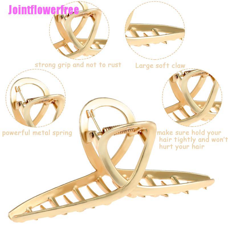 JSS 6 Pieces Metal Hair Claw Clips Premium Gold Metal Strong Hair Jaw Clip Non-Slip JSS