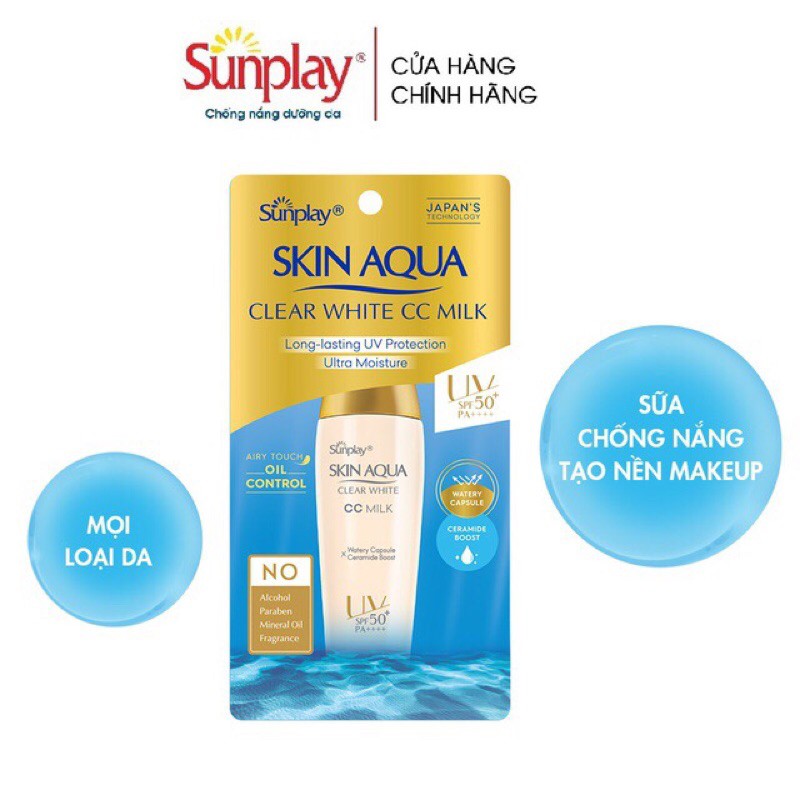 Kem chống nắng tạo nền hàng ngày Sunplay Skin Aqua Clear White CC milk 25g