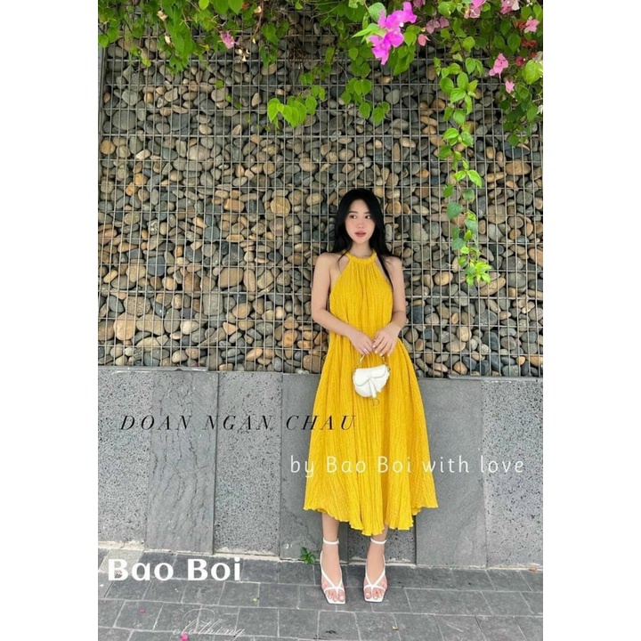 Đầm Maxi cổ yếm from rộng Bầu Bí đều vừa ạ chất vải Xốp dày dặn cam kết hàng y hình