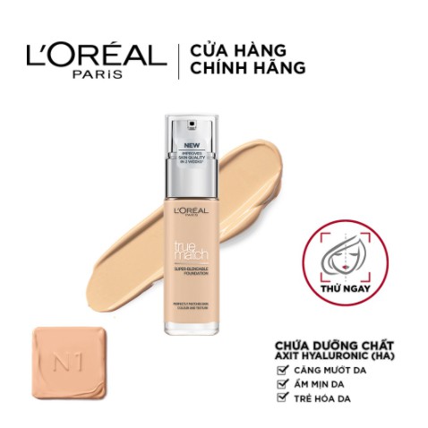 Kem nền mịn nhẹ dưỡng da dạng lỏng L'Oreal Paris True match Blendable Foundation 30ml - Pháp Chính Hãng