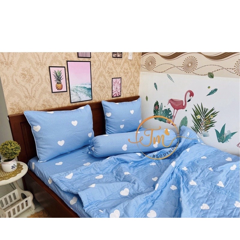 Drap Thắng Lợi, ga giường chuẩn logo CTY thoáng mát (4 món) mẫu TIM NHÍ BIỂN