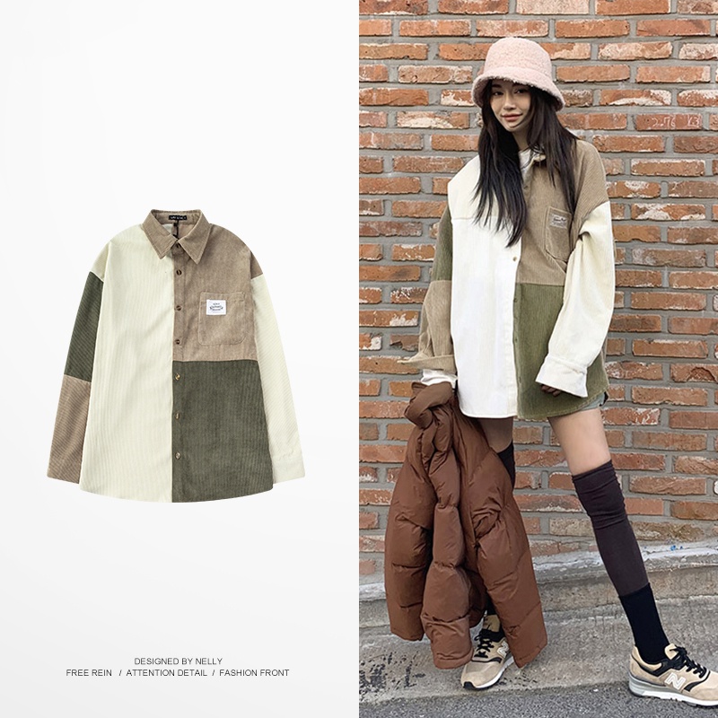 [NY0179] Áo sơ mi Nelly dài tay nhung tăm thu đông phối basic (NELLY)