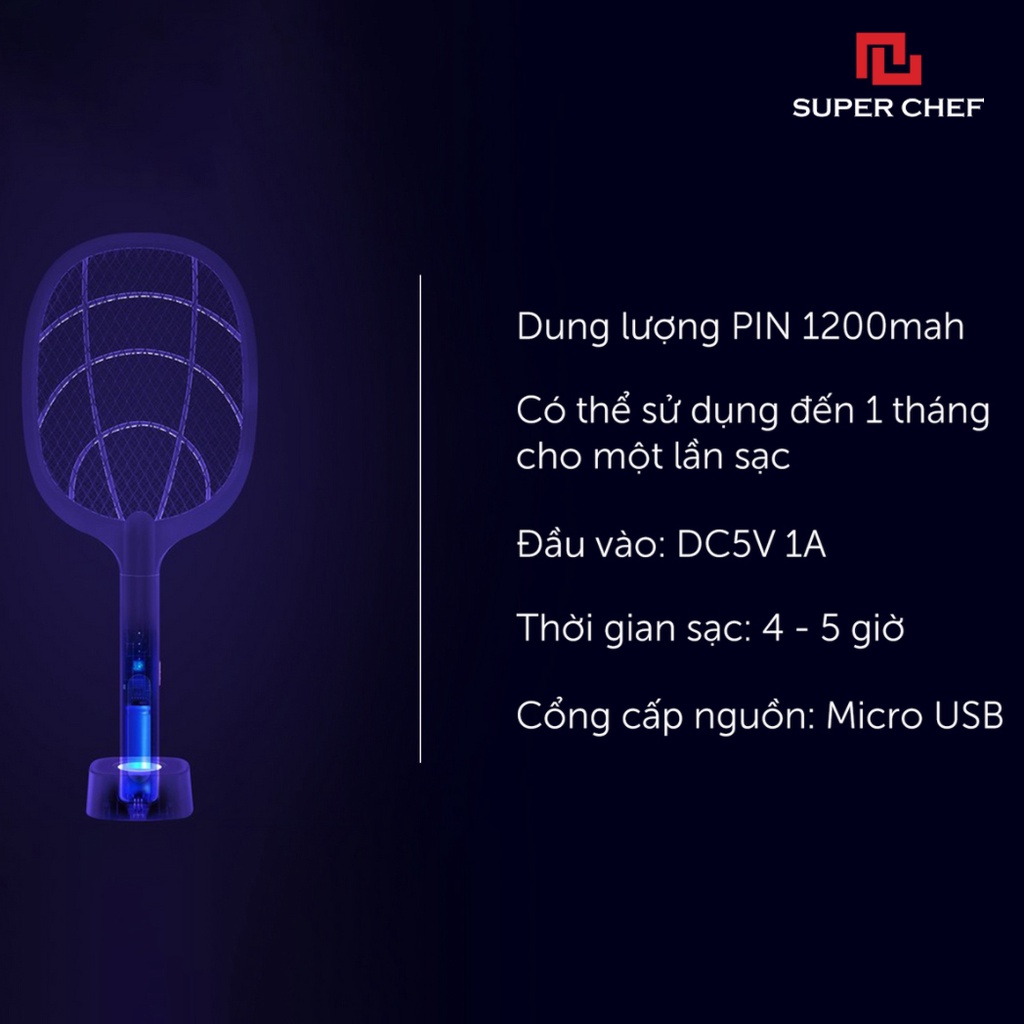 Vợt bắt muỗi tự đông, Vợt bắt muỗi kiêm đèn bắt muỗi sạc tự động VBM12