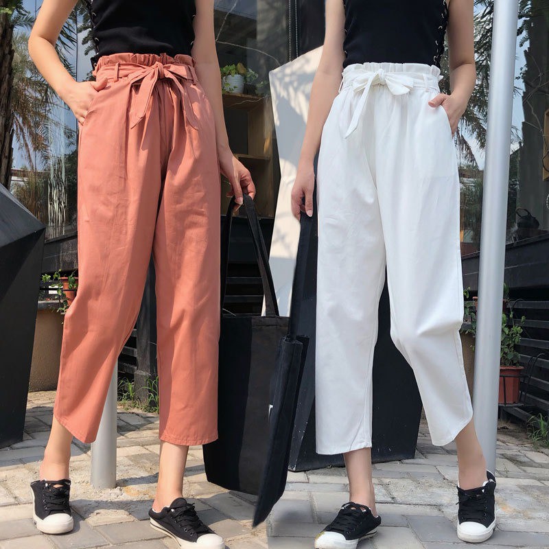 Quần nữ lưng thun ống rộng đính nơ | BigBuy360 - bigbuy360.vn