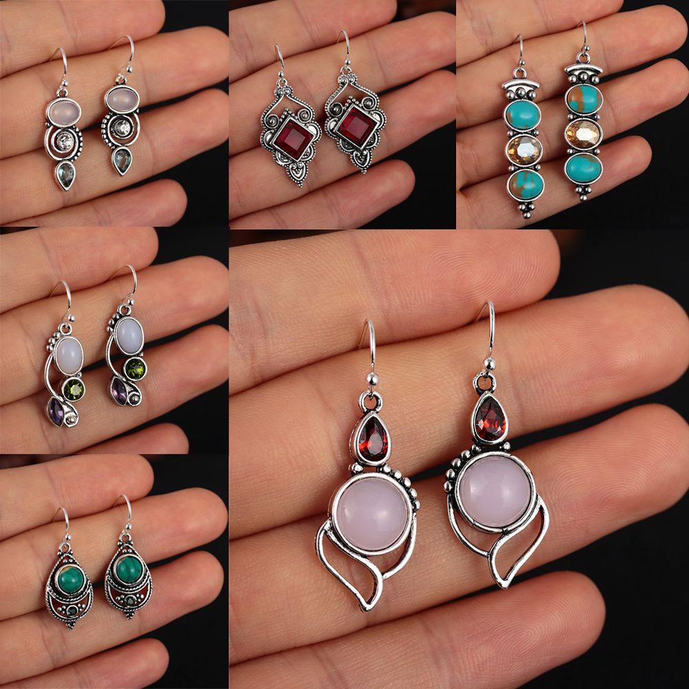 Rowans 1 Cặp|Hoa Tai Dáng Dài Phong Cách Vintage Cho Nữ|Váy Cưới Màu Ngọc Lam