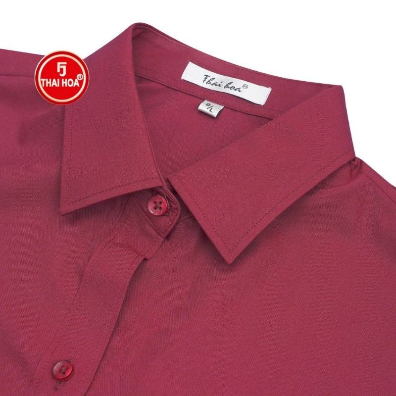 CHÍNH HÃNG THÁI HOÀ Áo sơ mi nữ màu đỏ đô vải mềm thoáng mát 2869 047