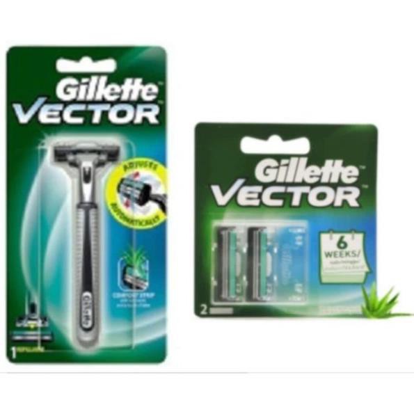 Combo Bộ dao cạo râu Gillette Vector Plus + 1vỉ 2 lưỡi dạo cạo Gillette Vector