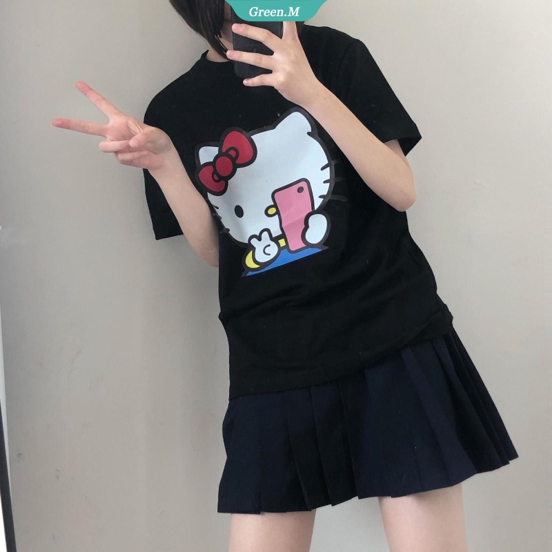 SANRIO Áo Thun Tay Ngắn Dáng Rộng In Hoạt Hình Hello Kitty Thời Trang Mùa Hè Cho Nữ